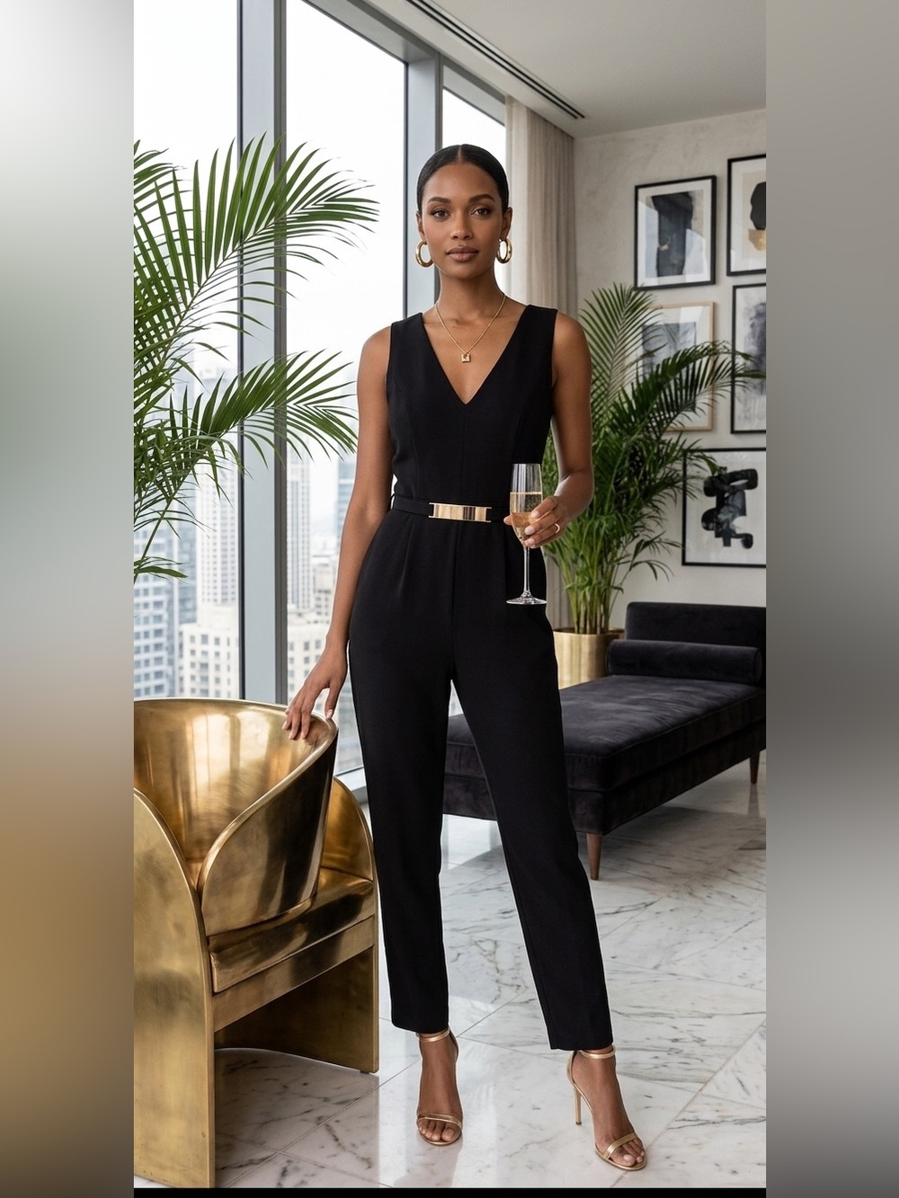 🖤 Bailey Girl Cute V neck & Back BLACK Sleeveless JUMPSUIT Elastic belt EUC SZ L